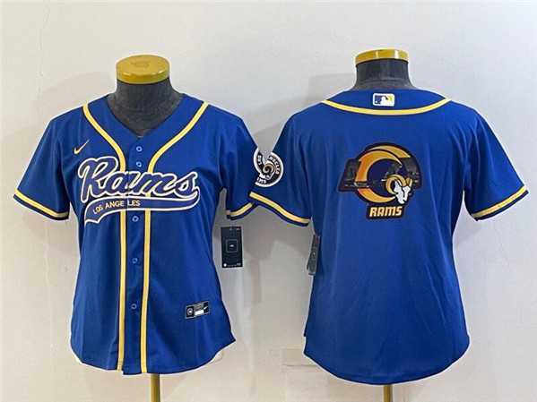 Women%27s Los Angeles Rams Royal Team Big Logo With Patch Cool Base Stitched Baseball Jersey